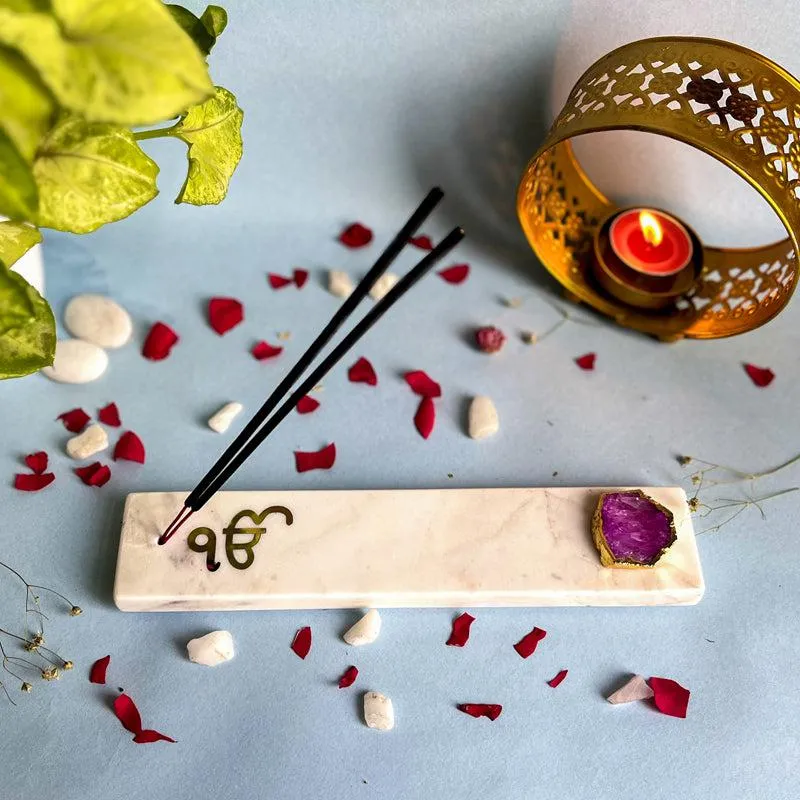 In Onkar Marble Incense Holder With Agate Plating - Pink media 5