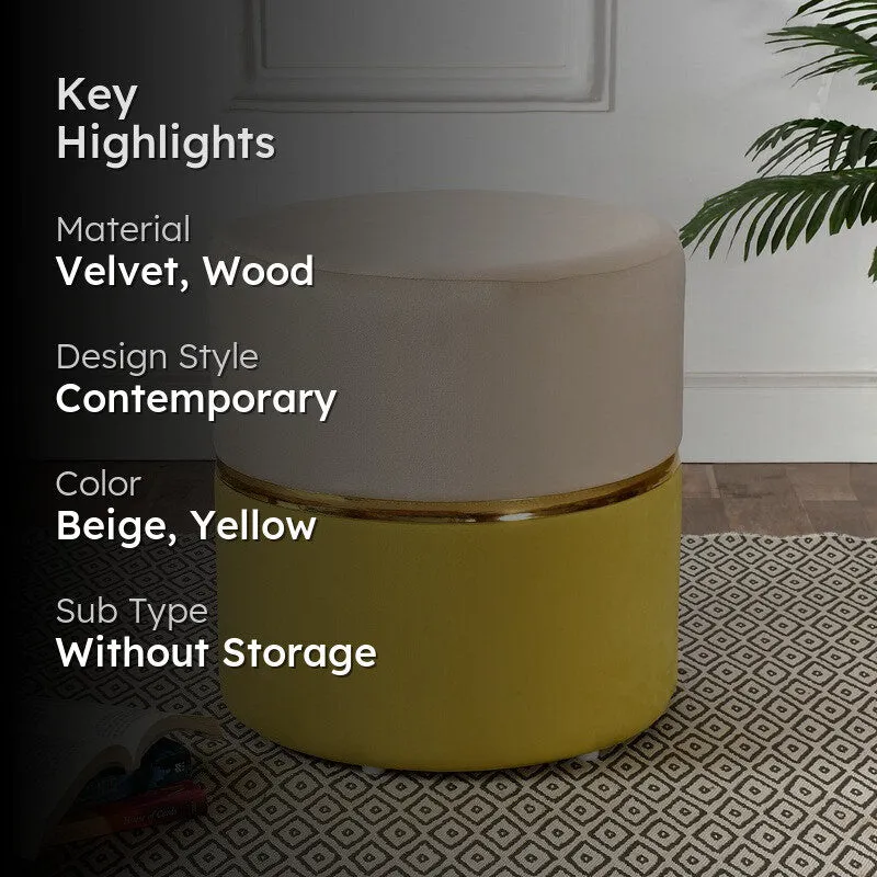 Dualtone Solid Velvet Pouffe - Beige & Yellow media 2