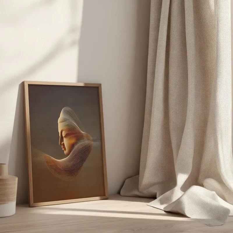 Serene Buddha Archival Paper Wall Painting With Brown Frame media 3
