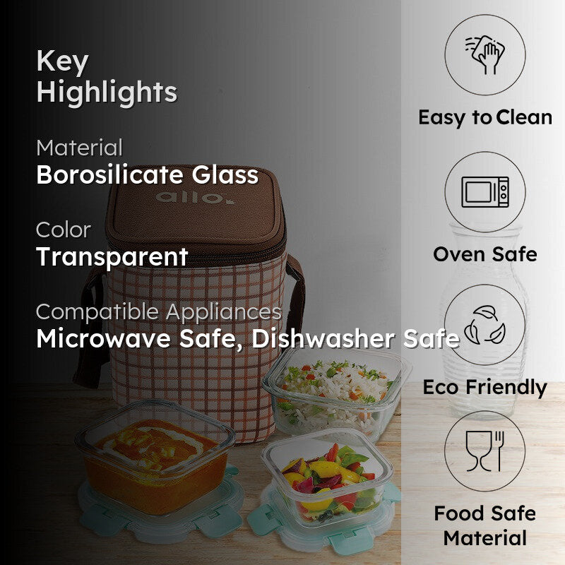 Morsel Leak Proof Glass Lunch Box with Bag - Set of Three media 2