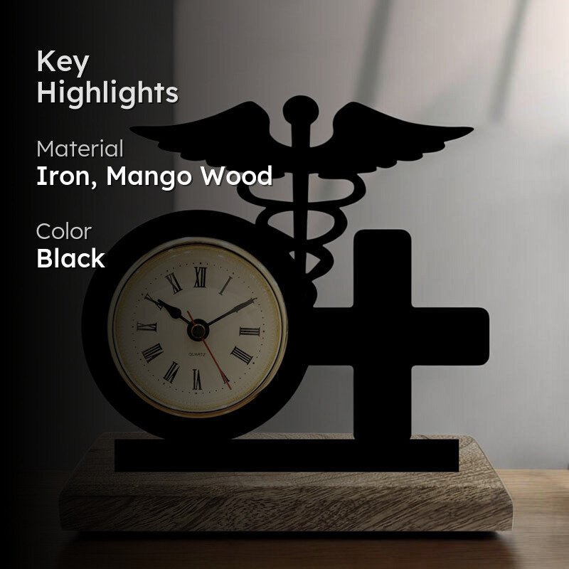 Healing Hour Iron & Mango Wood Table Clock media 2