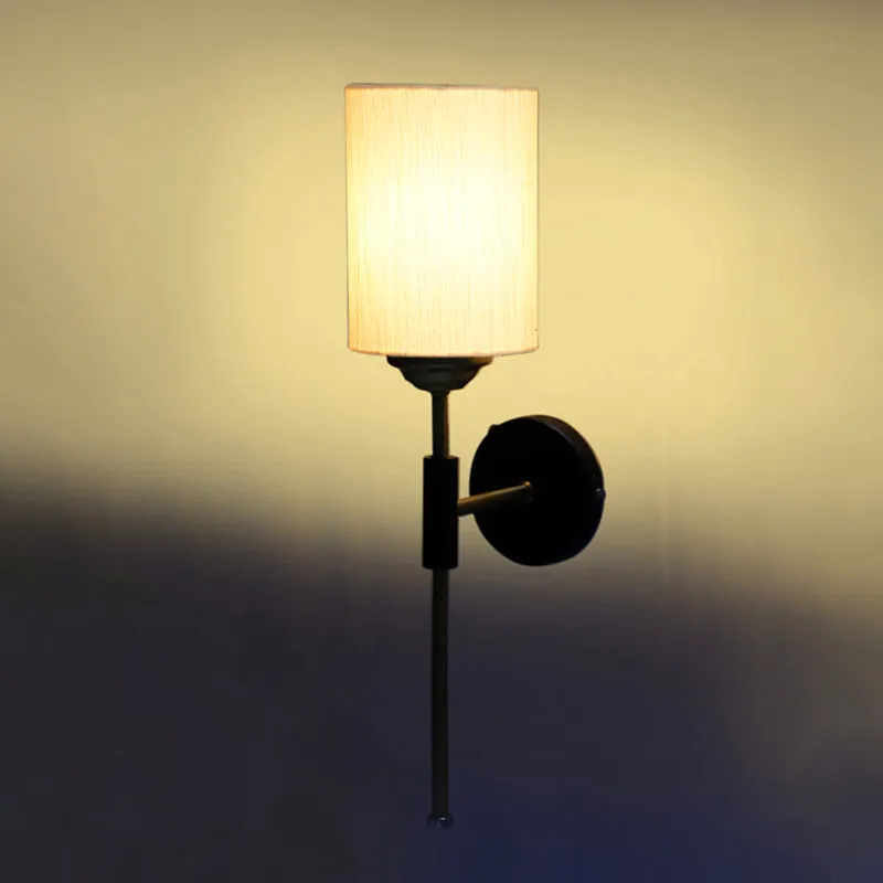 Beryll Cylindrical Steel & Cotton Wall Lamp - Ivory media 5