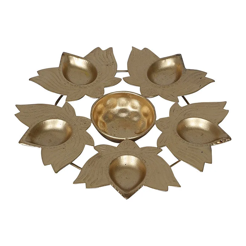 Intricate Flower Iron Diya - Set Of Three media 6