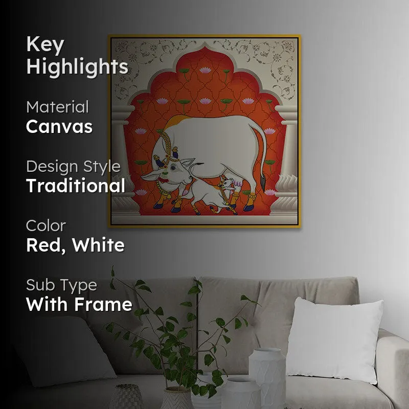Bovine Bliss Canvas Wall Painting With Frame - Gold media 2