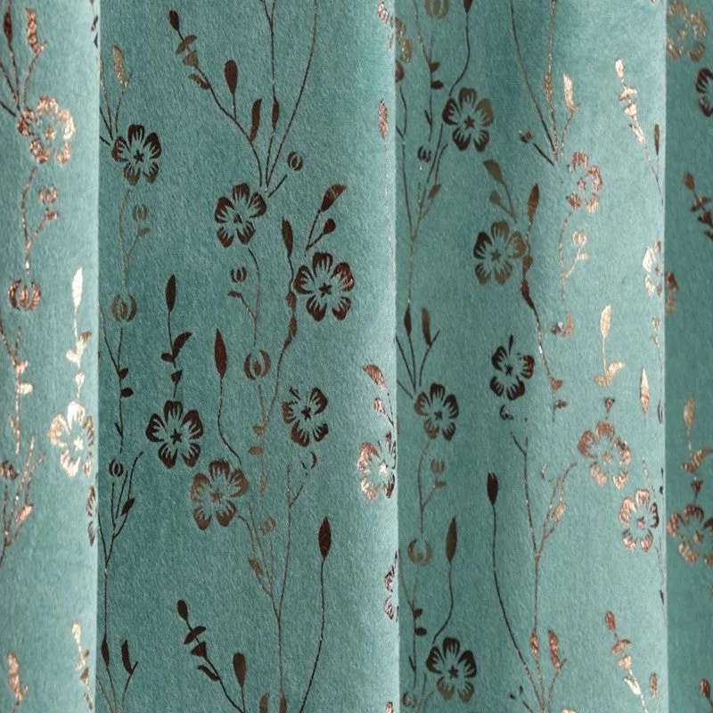 Glow Touch Printed Velvet Curtain - Sage Green,Gold media 4