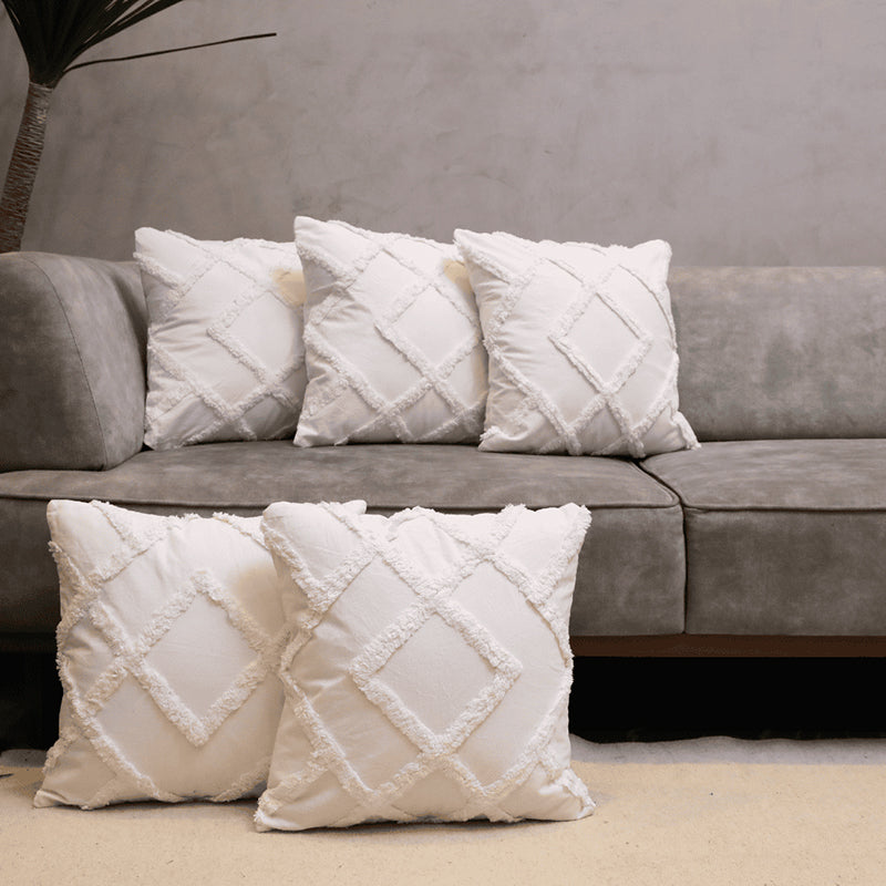 Marshmallow Matrix Tufted Cushion Cover (White) - Set Of Five media 3