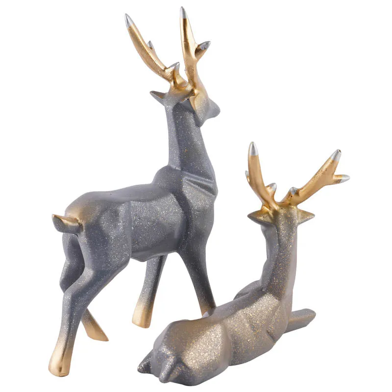Opulent Stag Painted Polyresin Show Piece (Grey)- Set Of Two media 5