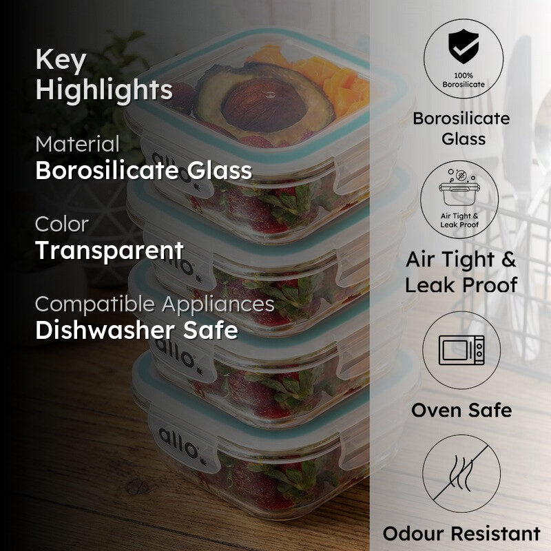 Oliva Square Glass Storage Container (550 ML) - Set Of Four media 2
