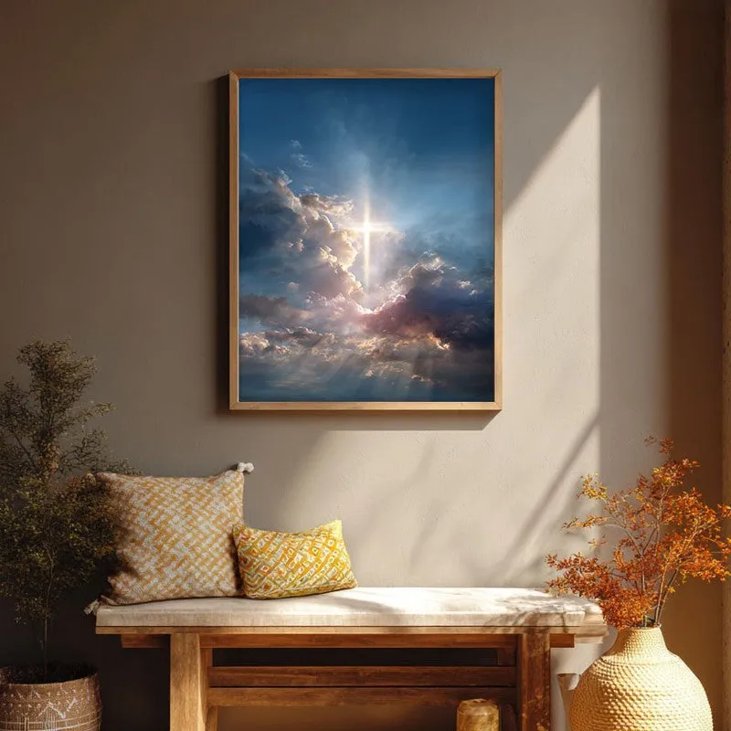 Peaceful Sky Archival Paper Wall Painting With Brown Frame media 1