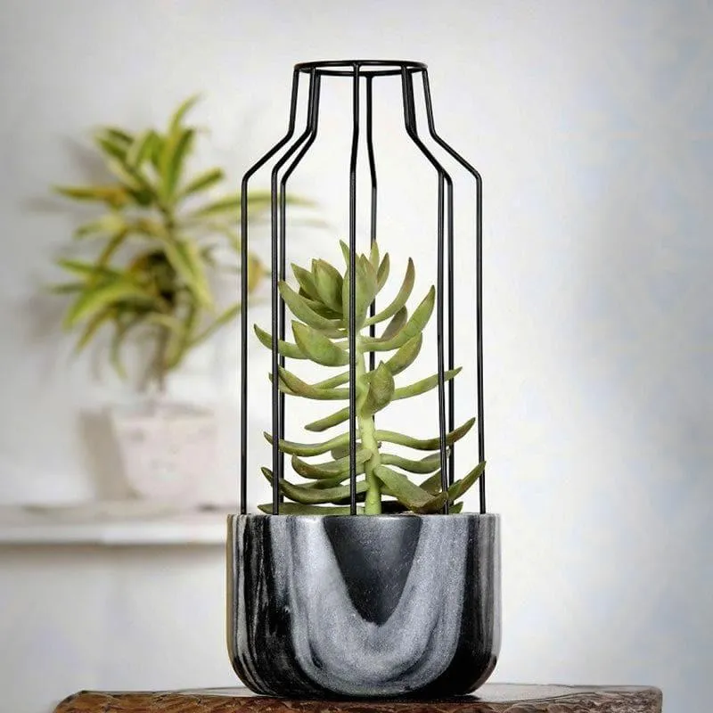 Black Mesh Eartha Hand Crafted Marble Planter - Grey media 3