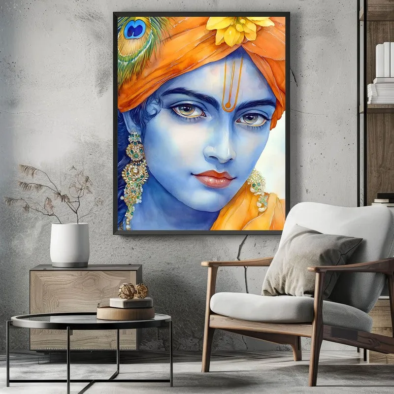 Divine Achyutha Spiritual Archival Paper Wall Painting With Frame - Black media 3