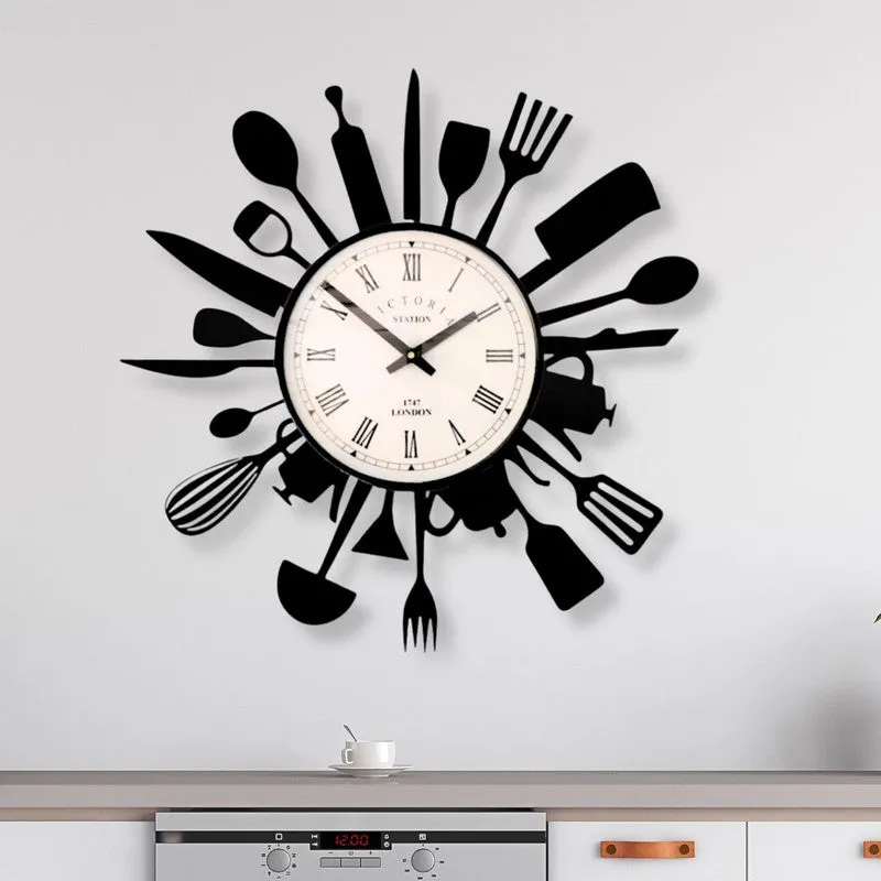 Culinora Steel Analog Wall Clock - Black media 1