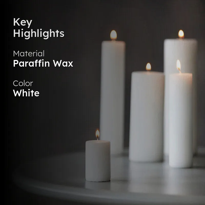 White pillar candles with key highlights text overlay