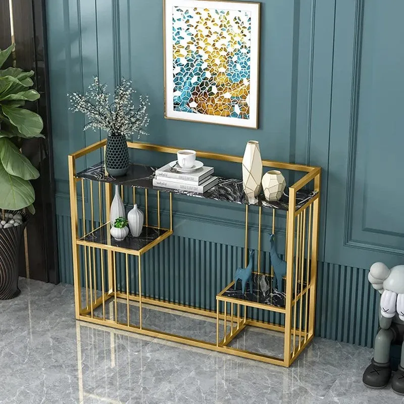 Designer 3 Metal Console Table with Marble Top - large media 1