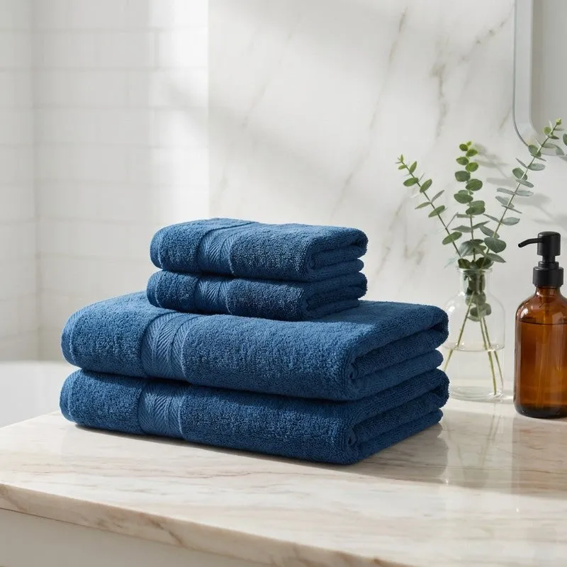 PlushAura Cotton Towel Sets (Dark Blue) - Set of Four media 1