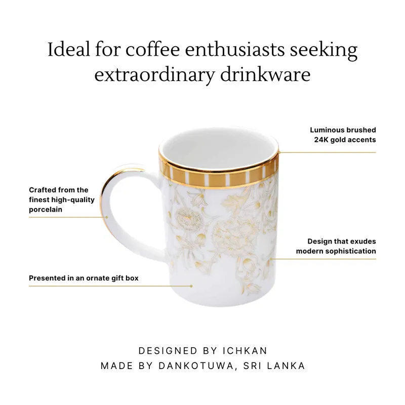 Gilded Iris Slim 24k Gold Brushed Porcelain Coffee Mug(280 mL Each/Gold) - Set Of Two media 8