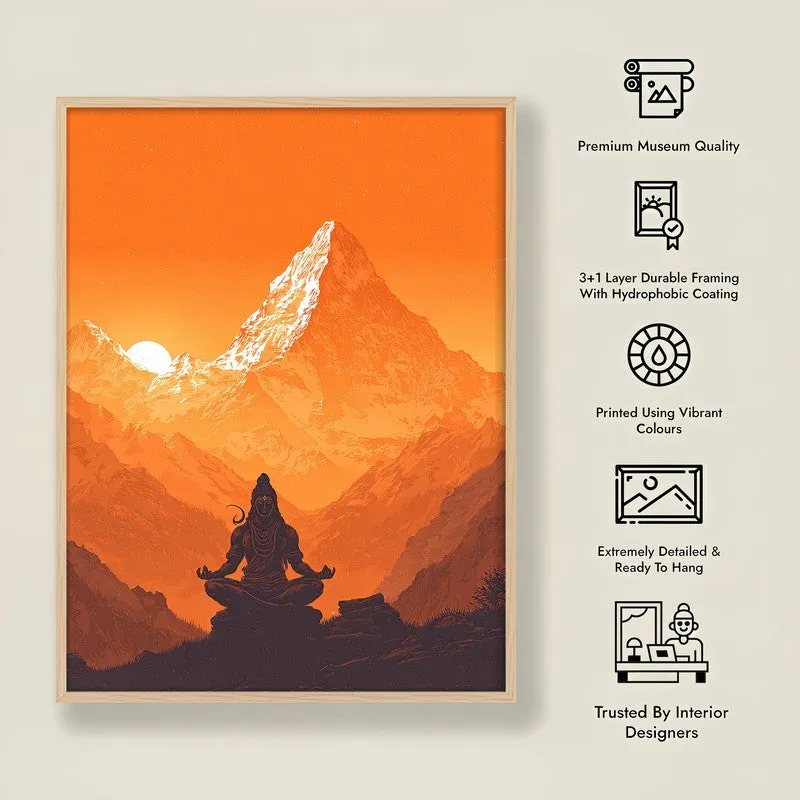Mahadev Meditating Blissful II Wall art - Natural Brown Frame media 8