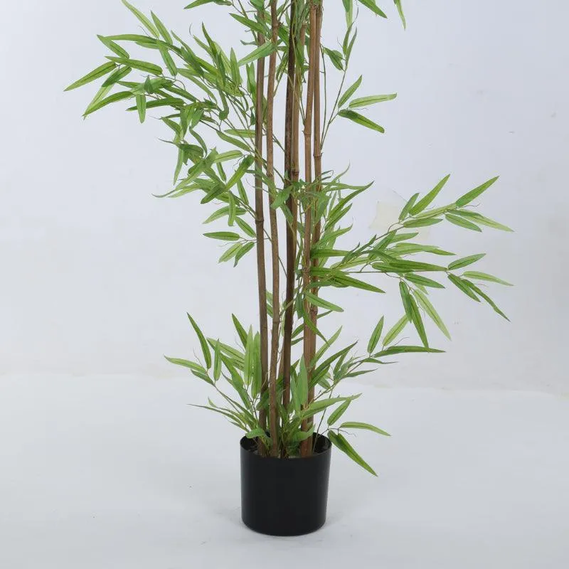Faux Evergreen Bamboo Plant With Black Plastic Pot (4.92 ft) - Light Green media 5