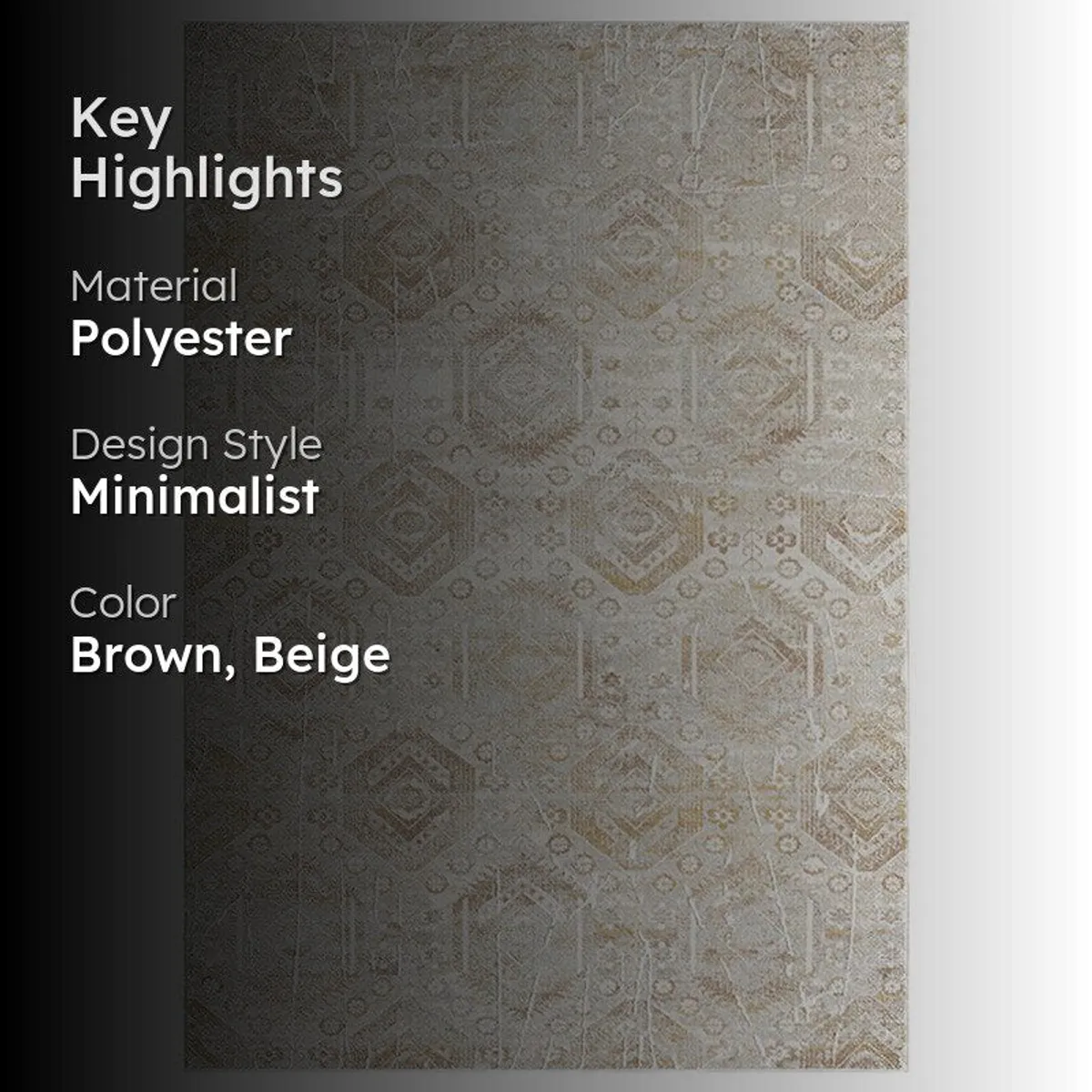 Rectangular beige patterned carpet with muted abstract ethnic design