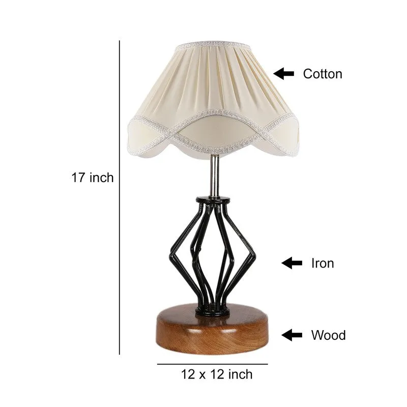 Aurencia Cotton Table Lamp With Wooden Base - Ivory media 9