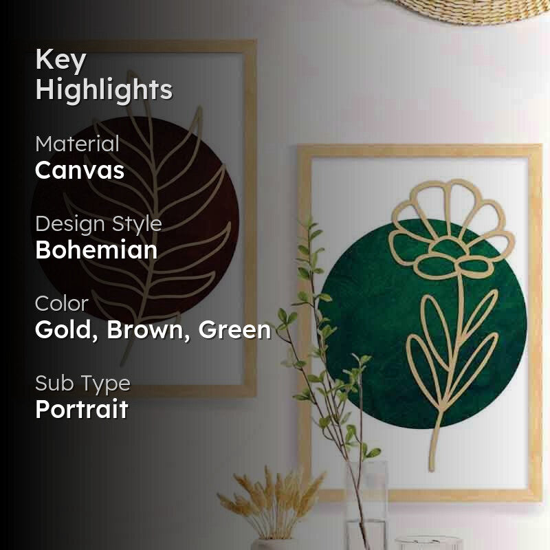 Gold Etched Leaves Wall Art - Set Of Two - Green/Red media 2