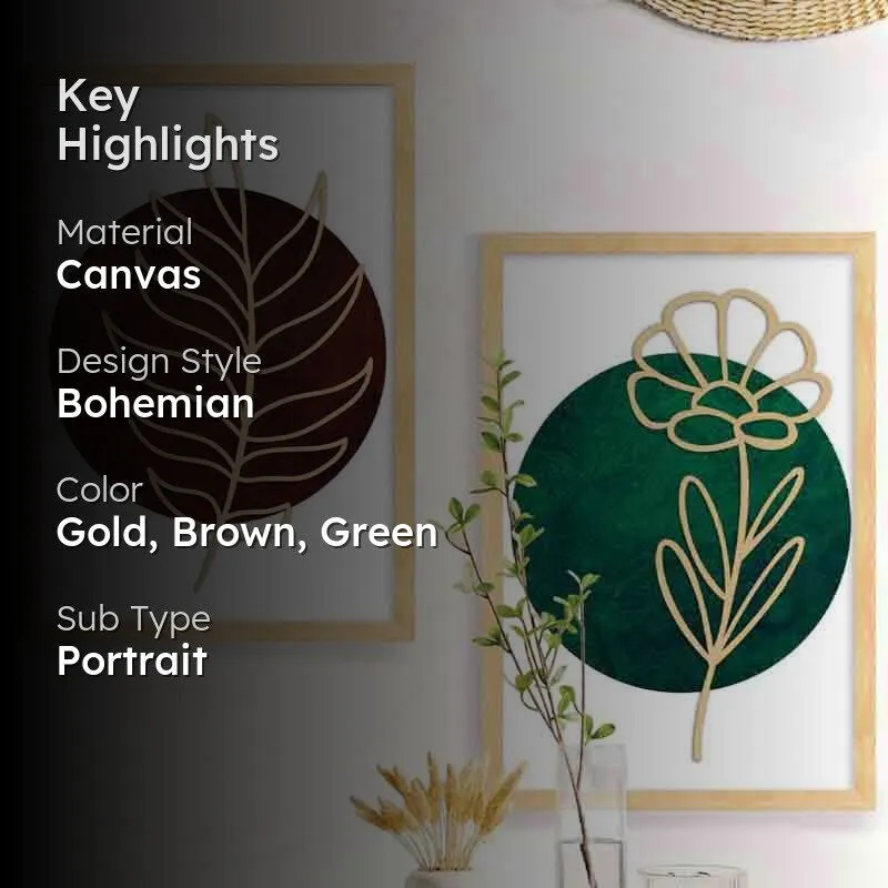 Gold Etched Leaves Wall Art - Set Of Two - Green/Red media 2