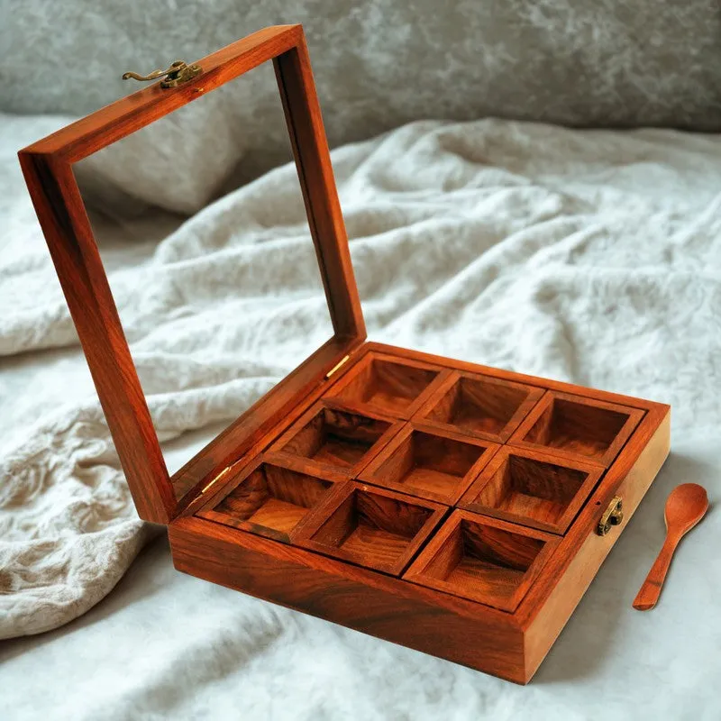 Charm Sheesham Wood Rectangle Masala Box - Eleven Piece Set media 8