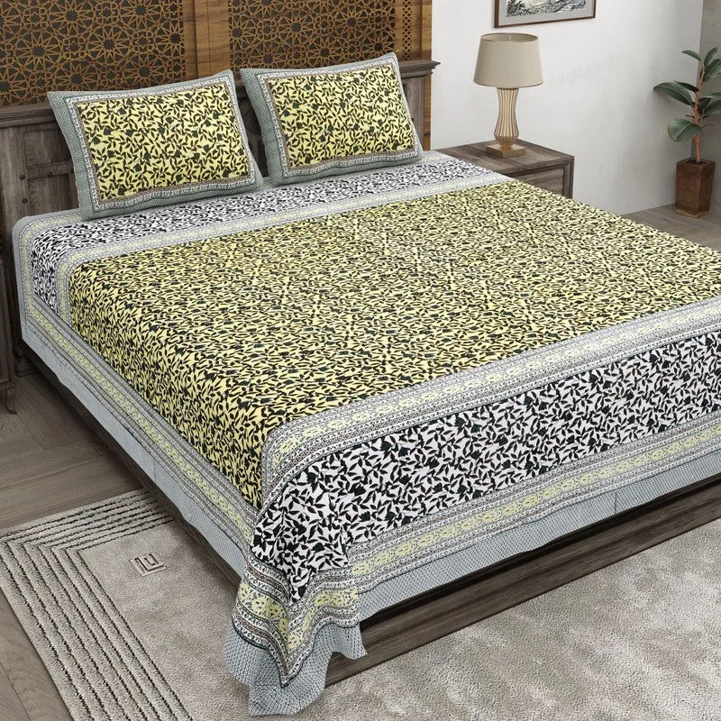 Shapeel Cotton Bedsheet (Yellow,Olive Green) - 240 TC media 1