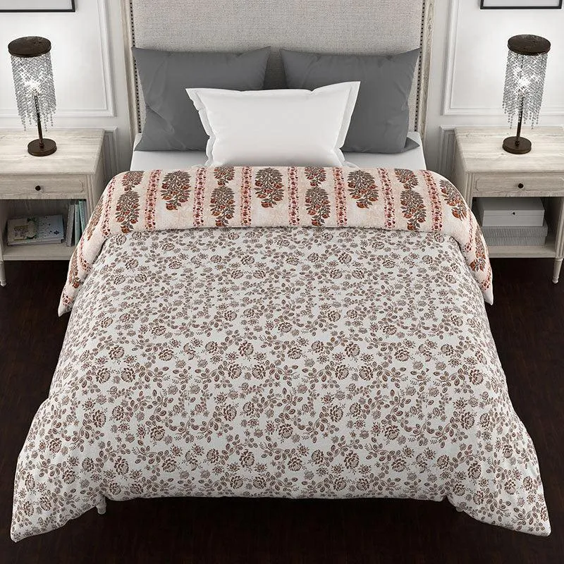 Chaya Reversible Ethnic Cotton Comforter (Beige) - 150 GSM media 4