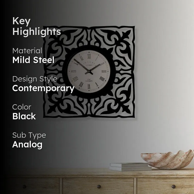 Flora Steel Analog Wall Clock - Black media 2