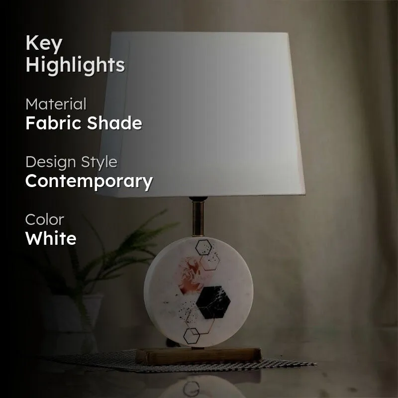 Hexa Marble & Brass Base Fabric Table Lamp - White media 2