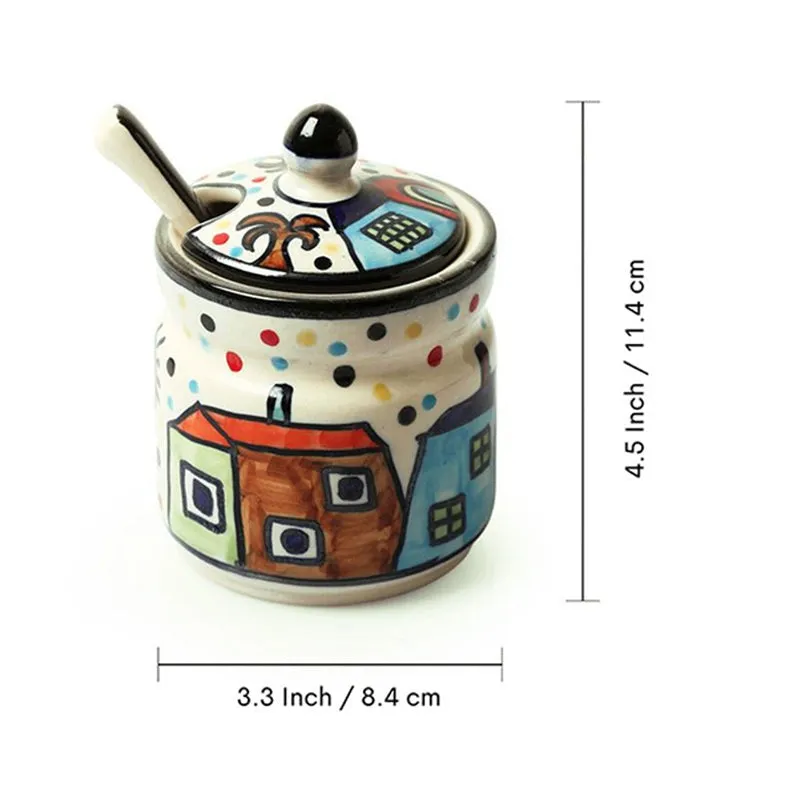 Coastal Cottage Handpainted Ceramic Jar With Iron Caddy (280 ML) - Nine Piece Set media 7