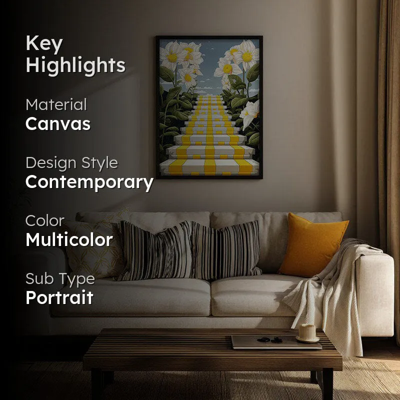 Stairway Of Flowers Canvas Wall Art - Black Frame media 2