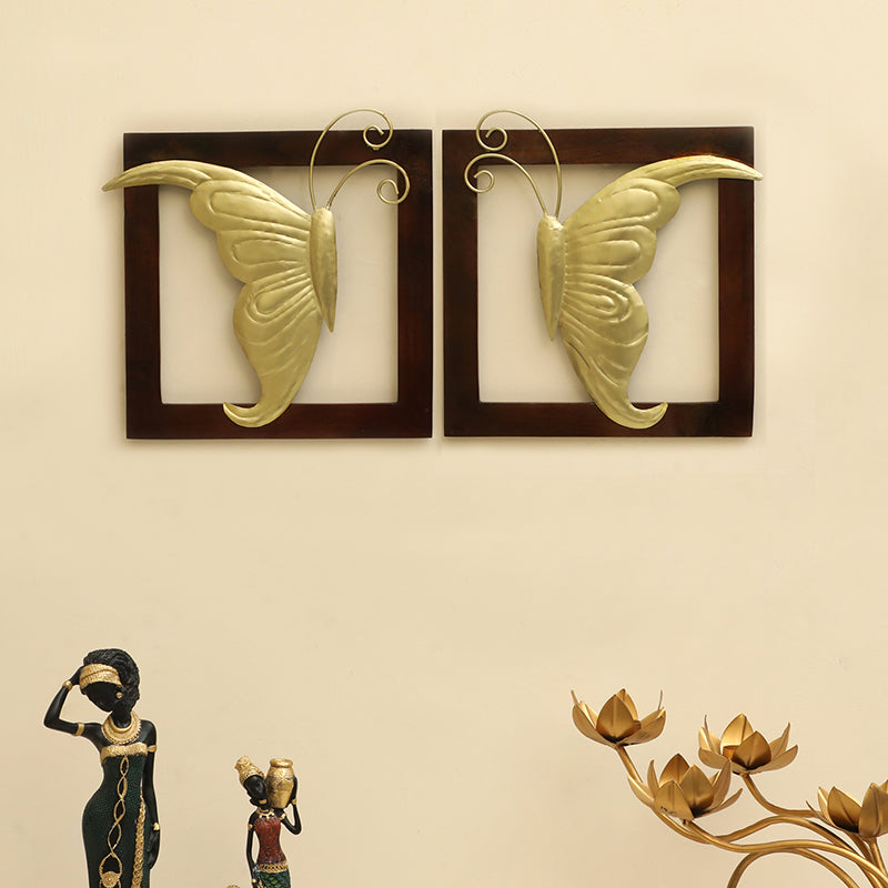 Mirrored Farfalle Metal & Wood Wall Accent - Set Of Two