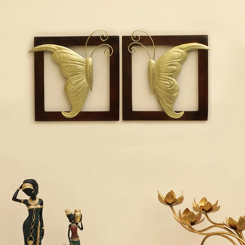 Mirrored Farfalle Metal & Wood Wall Accent - Set Of Two media 1