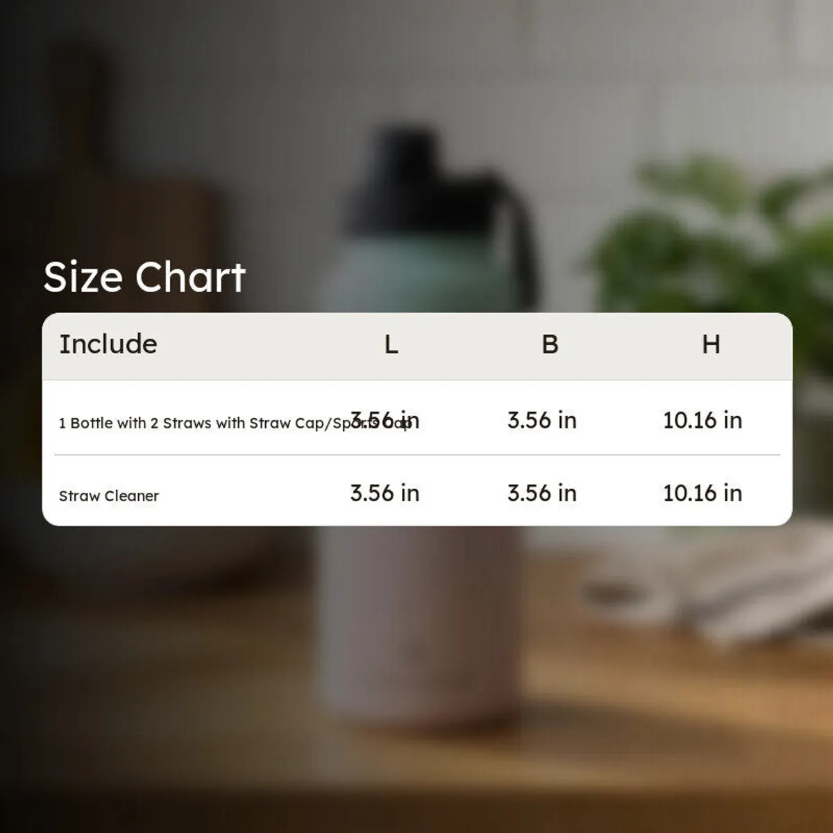 Size chart graphic for the insulated bottle