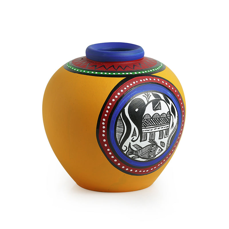 Kapia Warli Handpainted Round Terracotta Vase media 4