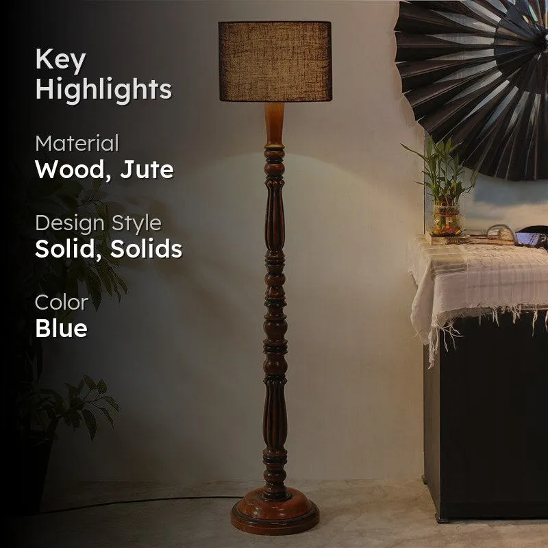 Masiya Vintage Wooden Floor Lamp With Jute Shade - Blue media 2