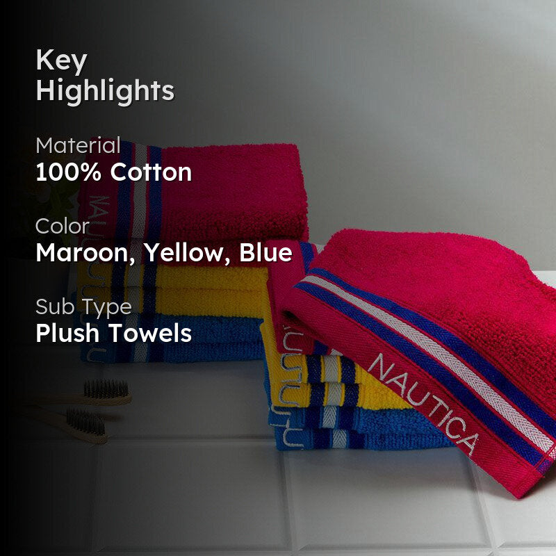 Nautica Dove Down Cotton Face Towel (Burgundy, Yellow & Blue) - Set Of Twelve media 2