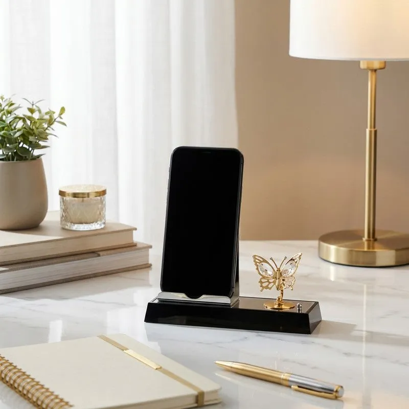 Obsidian Butterfly 24K Gold Plated Mild Steel Desk Organiser media 1