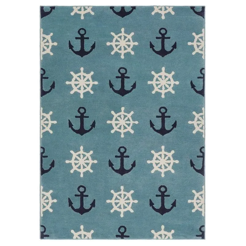 Anchors Hand Tufted Aweigh Kids Wool & Nylon Carpet - Turquoise media 1