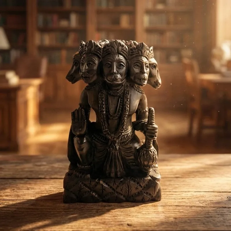 Panchmukhi Hanuman Ebony Wood Divine Idol media 5