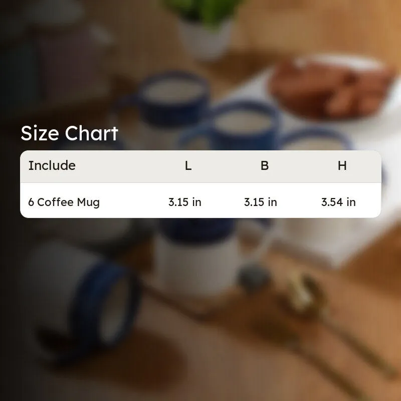 Bliss Ceramic Coffee Mug (300 mL Each,Blue) - Set Of Six media 5