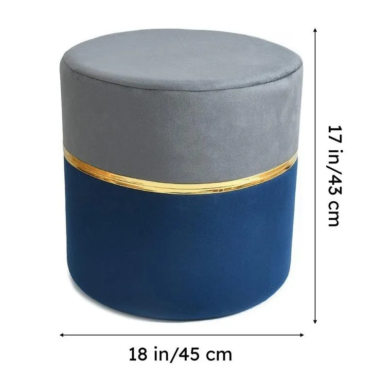 Dualtone Solid Velvet Pouffe - Grey & Blue media 8