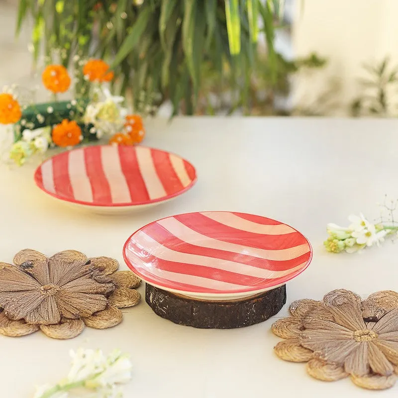 Liora Striped Dinner Plate(Red & Beige) - Set Of Two media 1