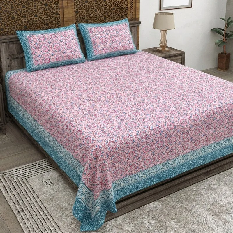 Nesten Cotton Bedsheet (Pink,Blue) - 240 TC media 1