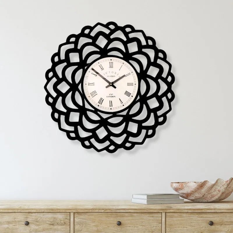 Mandala Steel Analog Wall Clock - Black media 1