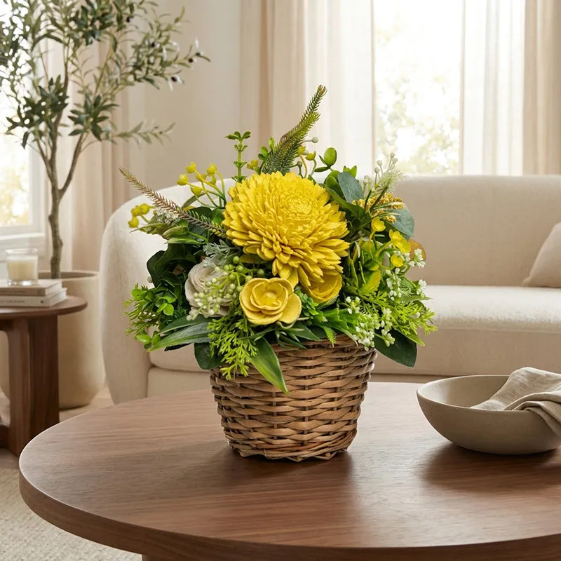 Sunshine Yellow Solawood Floral Basket media 1