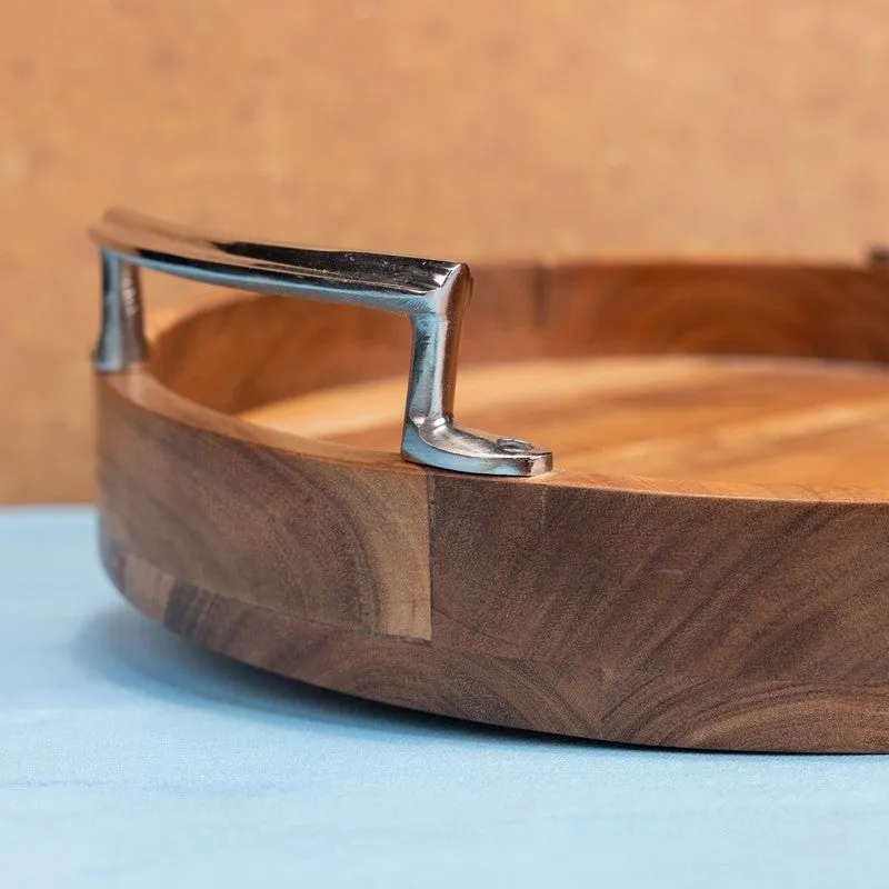 ArtisanTouch Wood Serving Tray - Brown,Silver media 6