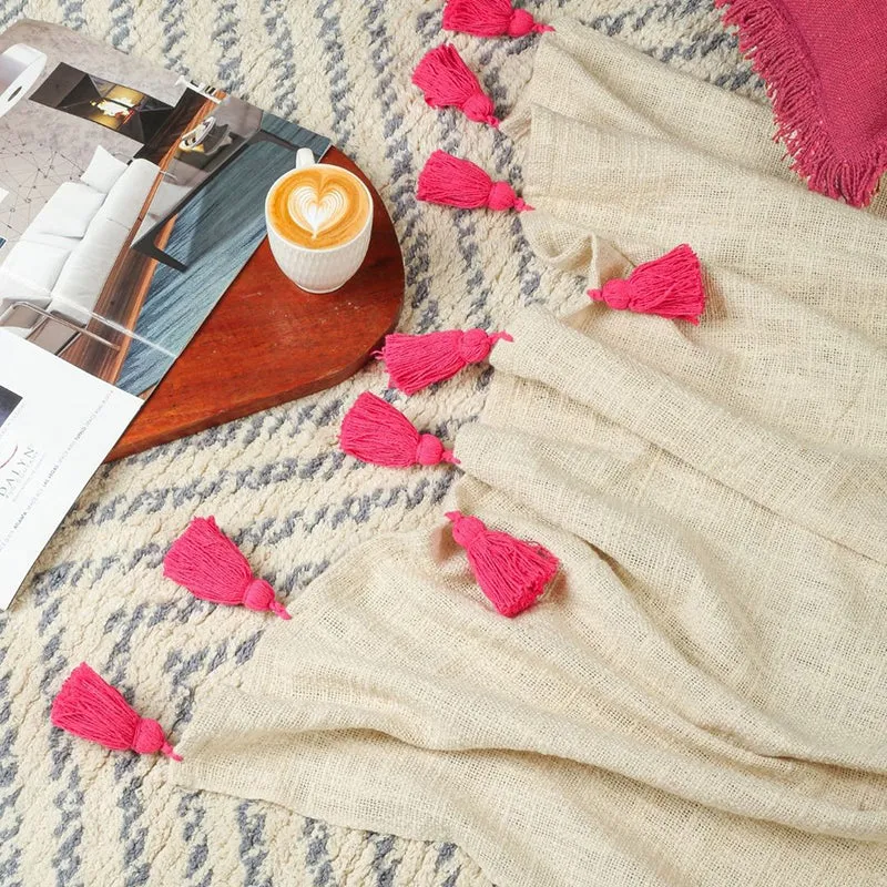 Tassura Tasselled Cotton Throw - Pink media 7